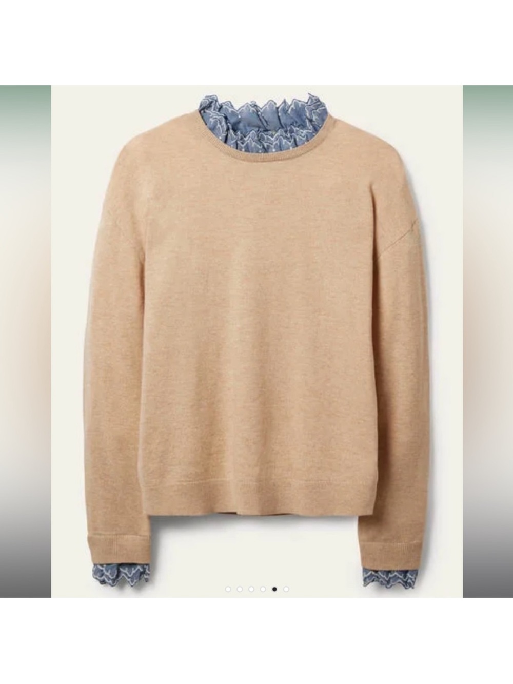 Boden Lydia Woven Frill Cashmere Blend Beige Sweater Size 14 - Picture 4 of 15